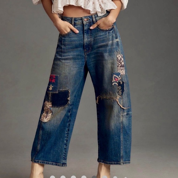 Pilcro Denim - Wide-Leg Patchwork Blue Jeans for Women